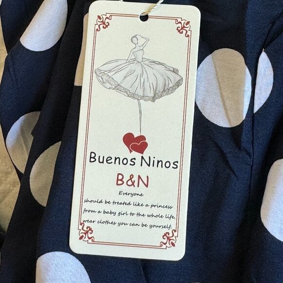 BUENOS NINOS NEW Women's Flowing Midi Dress Navy with White Dots Pockets  XXXL - Picture 7 of 8